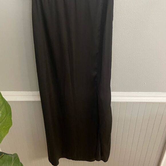 Naked Wardrobe Black Satin Maxi Skirt with Side Slit Small - Picture 4 of 10